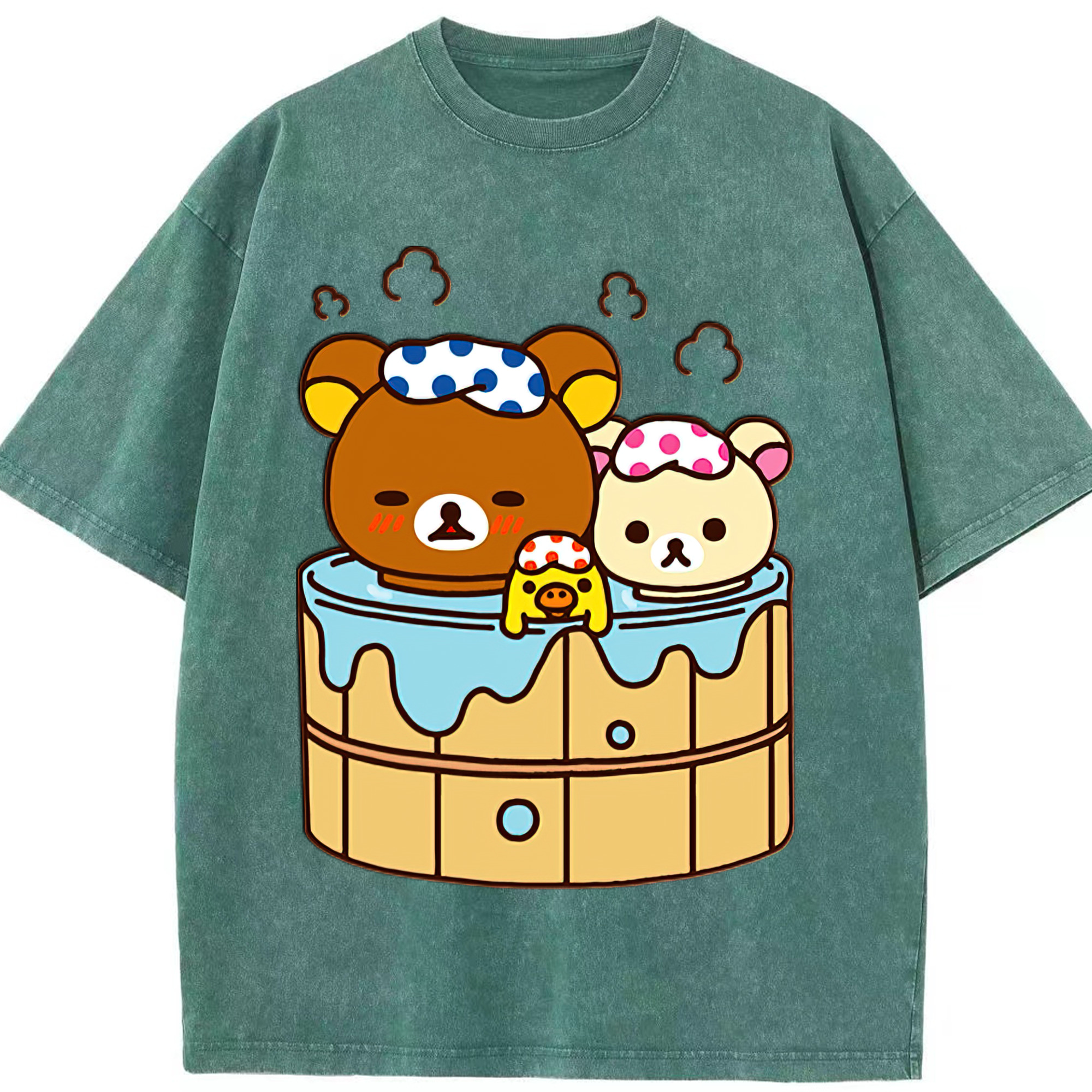 （画像用） リラックマ リラックマ キイロイトリ Rilakkuma Korilakkuma Kiiroitori 綿100% ヴィンテージ風 半袖Tシャツ（フロントプリント）